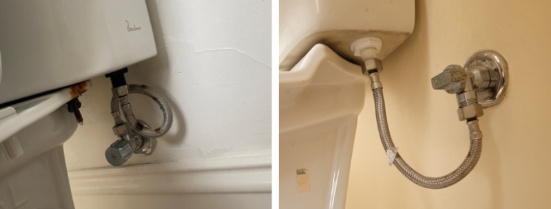 Under view of a toilet plumbing connection