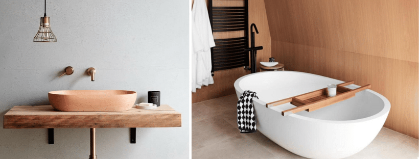 wood styling bathroom trend for benches and walls