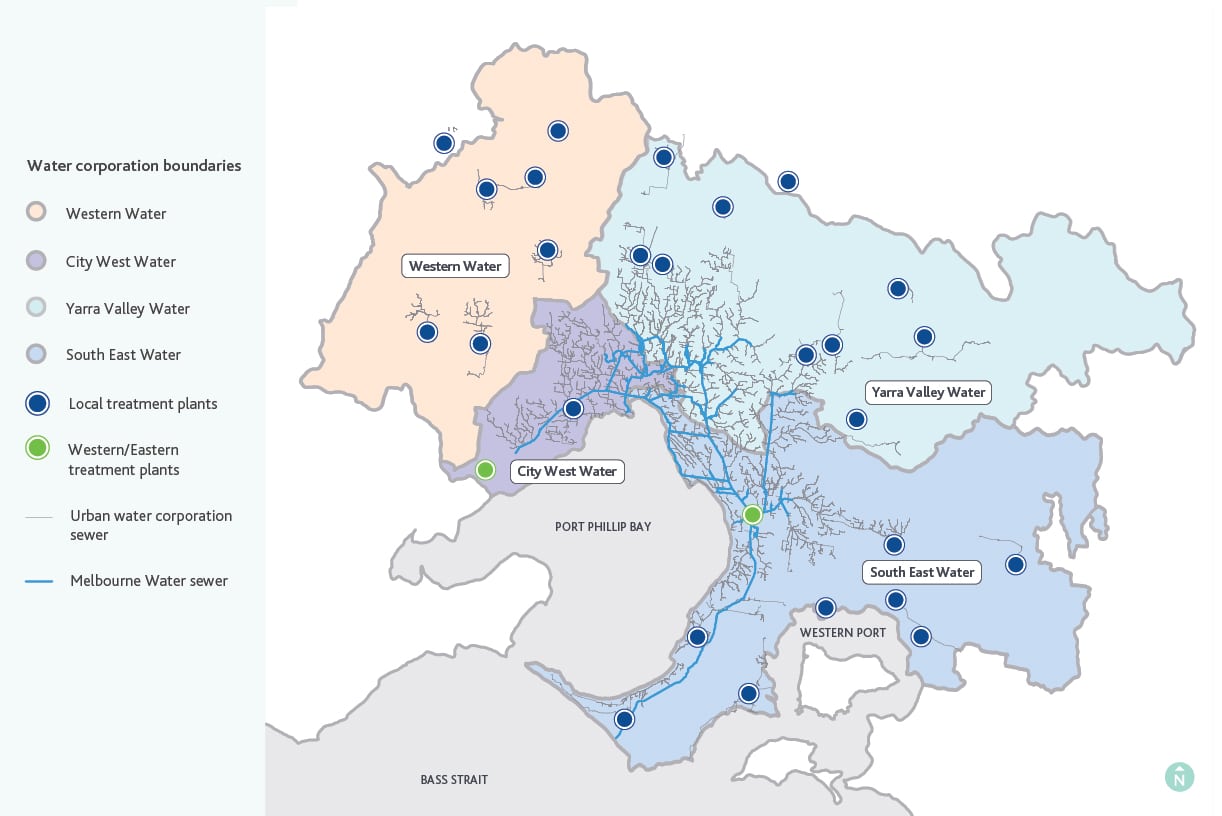 A map of the water treatment plants in the Greater Melbourne Area.