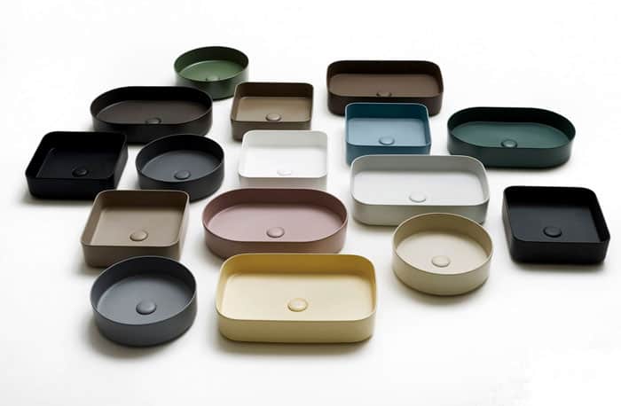 18 hand basins of differing style and colour
