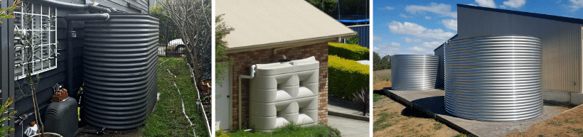 Aquaplate, slimline poly and stainless steel rainwater tanks