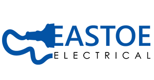 Eastoe Electrical logo brand design. The E for Eastoe has a power lead adapter attached to the E.